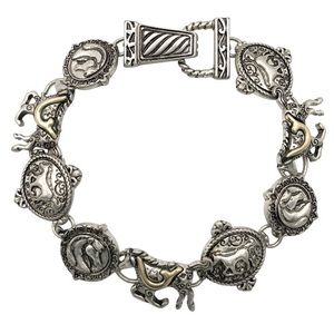Horse Theme 2-Tone Silver & Gold Tone Western Clasp Bracelet